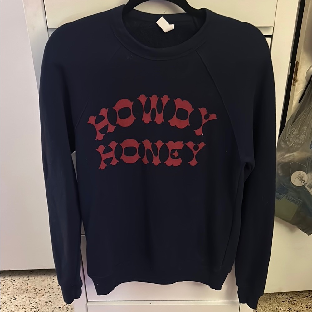 Bella Canvas Ole Smokey Moonshine Navy Blue Sweater with Howdy Honey Print.